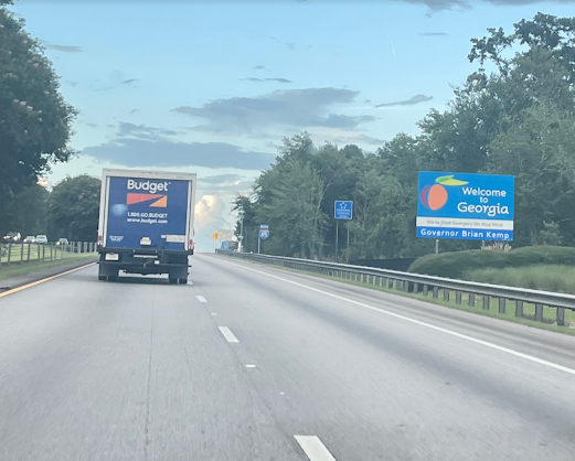 Long-distance moving truck crossing into Georgia